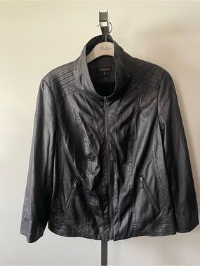 Y2K Vintage Conrad C Faux Leather Stitched Moto Jacket Petite Plus Size